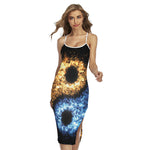 Fire And Ice Sparkle Yin Yang Print Cross Back Cami Dress