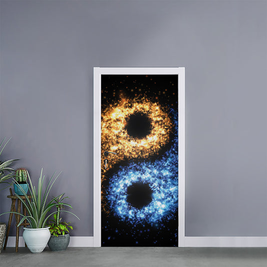 Fire And Ice Sparkle Yin Yang Print Door Sticker