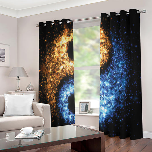 Fire And Ice Sparkle Yin Yang Print Extra Wide Grommet Curtains