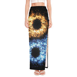 Fire And Ice Sparkle Yin Yang Print High Slit Maxi Skirt