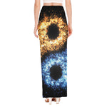 Fire And Ice Sparkle Yin Yang Print High Slit Maxi Skirt