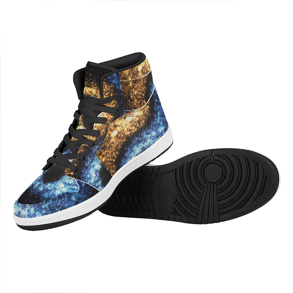 Fire And Ice Sparkle Yin Yang Print High Top Leather Sneakers