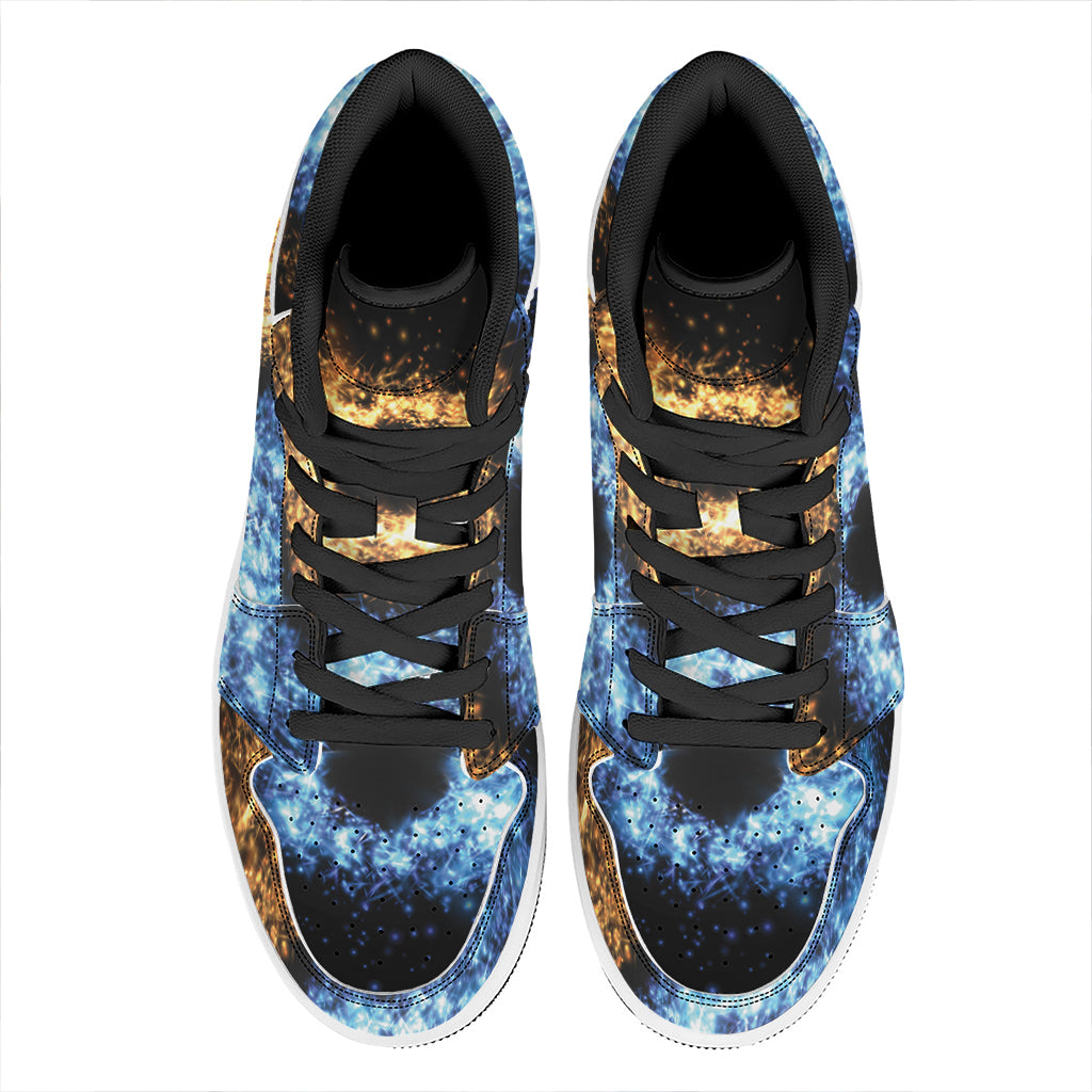 Fire And Ice Sparkle Yin Yang Print High Top Leather Sneakers