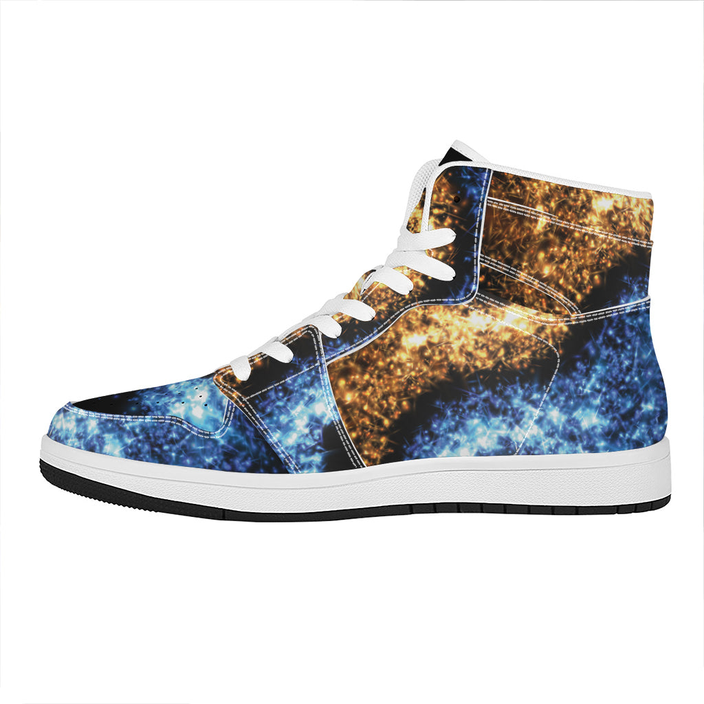 Fire And Ice Sparkle Yin Yang Print High Top Leather Sneakers