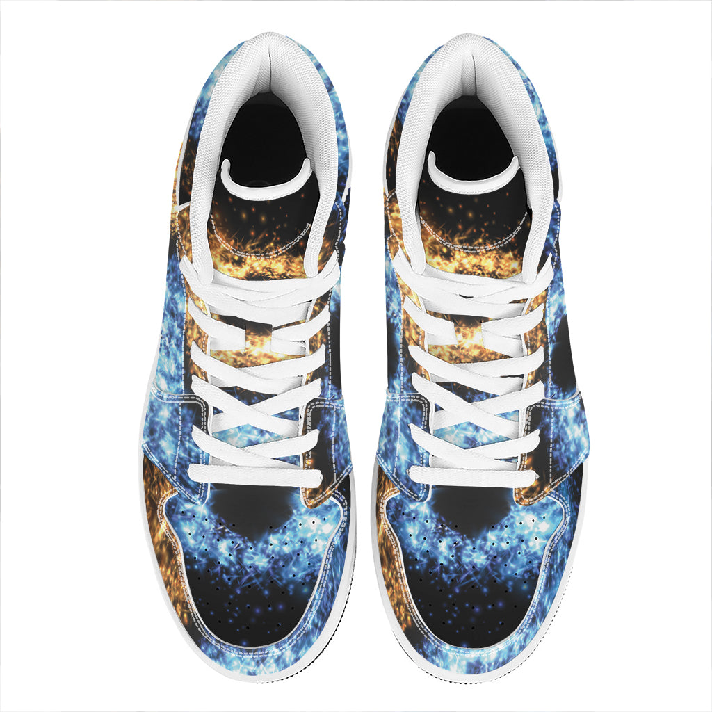 Fire And Ice Sparkle Yin Yang Print High Top Leather Sneakers
