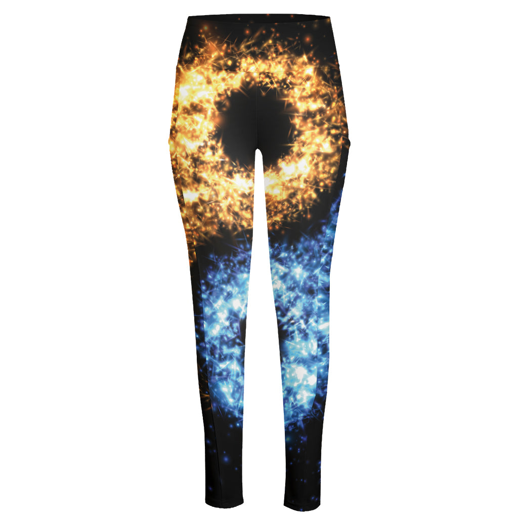 Fire And Ice Sparkle Yin Yang Print High-Waisted Pocket Leggings