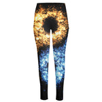 Fire And Ice Sparkle Yin Yang Print High-Waisted Pocket Leggings