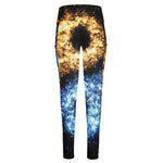 Fire And Ice Sparkle Yin Yang Print High-Waisted Pocket Leggings