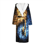 Fire And Ice Sparkle Yin Yang Print Hooded Bathrobe