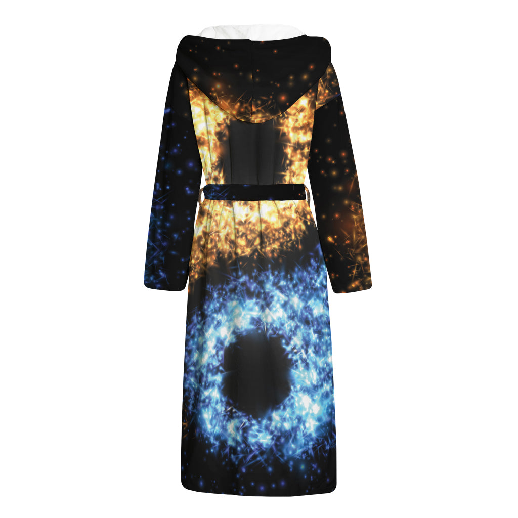 Fire And Ice Sparkle Yin Yang Print Hooded Bathrobe