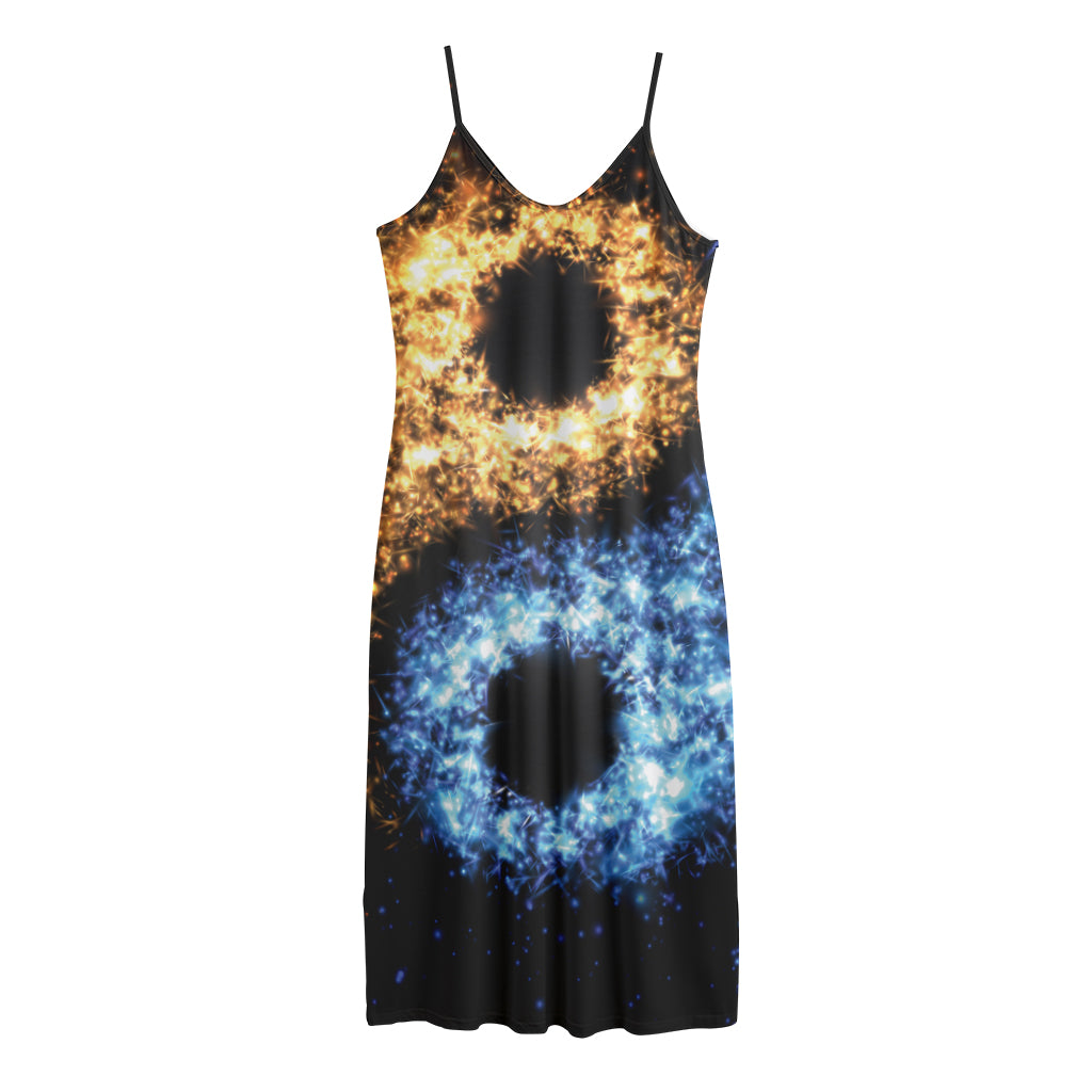 Fire And Ice Sparkle Yin Yang Print Jersey Midi Cami Dress