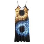 Fire And Ice Sparkle Yin Yang Print Jersey Midi Cami Dress
