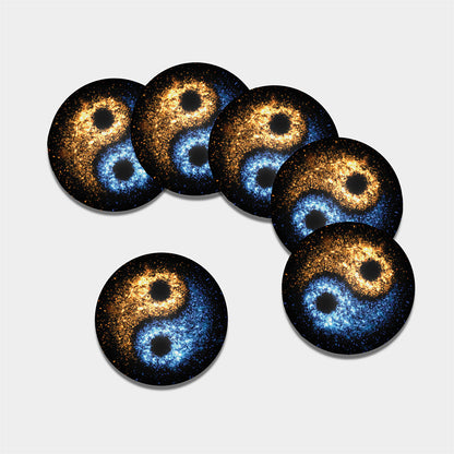 Fire And Ice Sparkle Yin Yang Print Leather Coaster Set