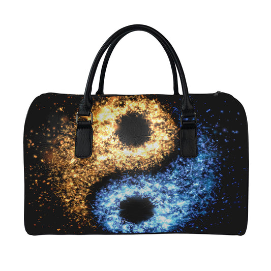 Fire And Ice Sparkle Yin Yang Print Leather Duffle Bag