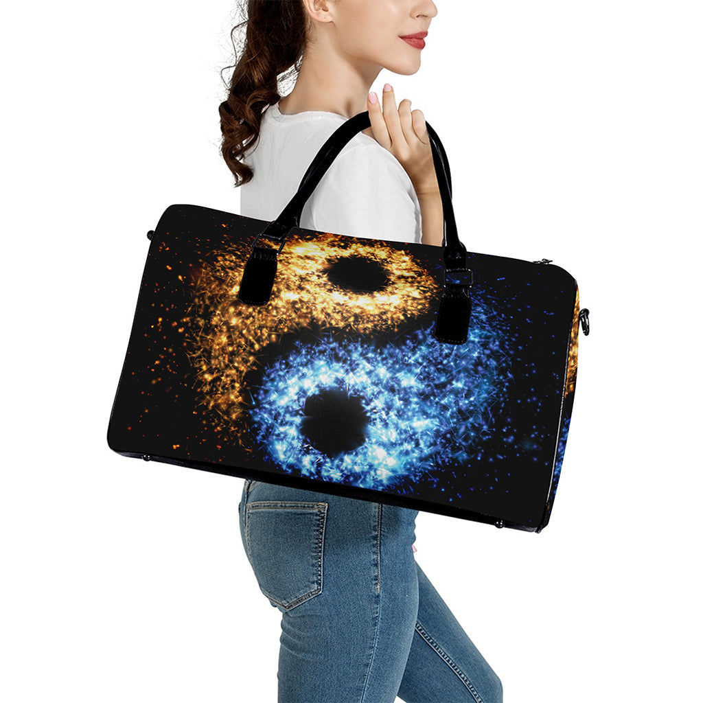 Fire And Ice Sparkle Yin Yang Print Leather Duffle Bag