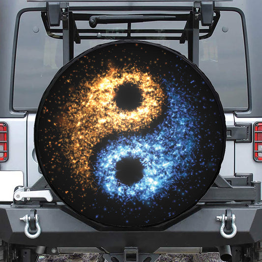 Fire And Ice Sparkle Yin Yang Print Leather Spare Tire Cover