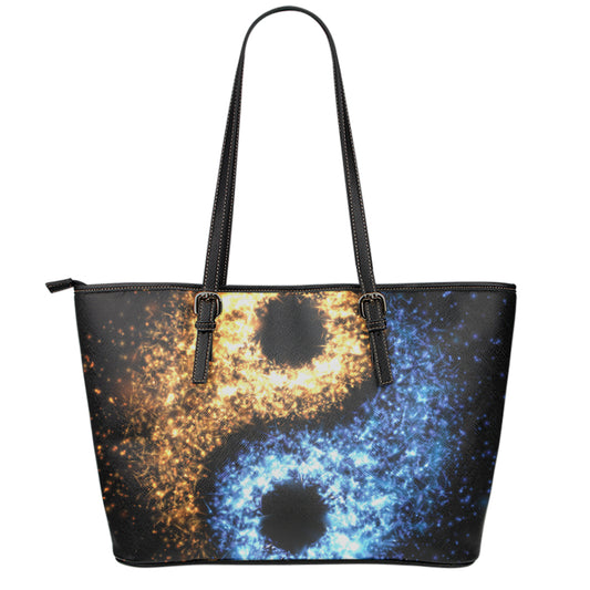 Fire And Ice Sparkle Yin Yang Print Leather Tote Bag