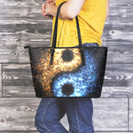 Fire And Ice Sparkle Yin Yang Print Leather Tote Bag