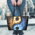 Fire And Ice Sparkle Yin Yang Print Leather Tote Bag