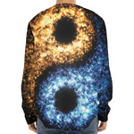 Fire And Ice Sparkle Yin Yang Print Long Sleeve Baseball Jersey