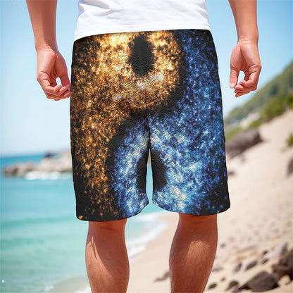 Fire And Ice Sparkle Yin Yang Print Men's Cargo Shorts