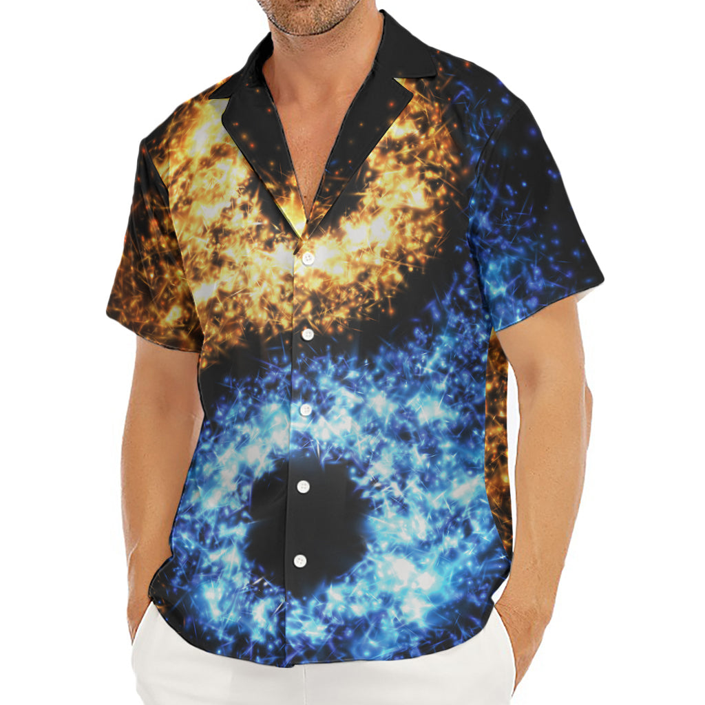 Fire And Ice Sparkle Yin Yang Print Men's Deep V-Neck Shirt