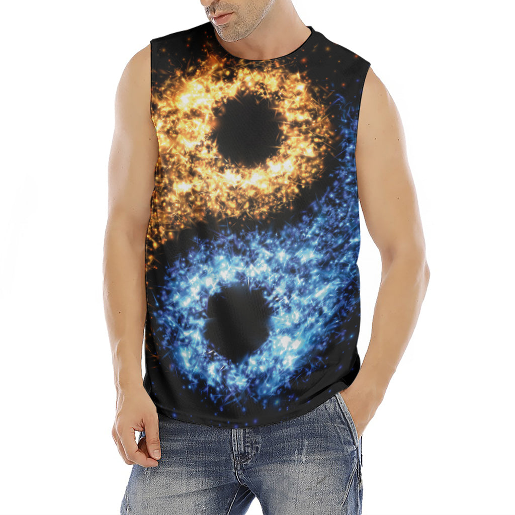Fire And Ice Sparkle Yin Yang Print Men's Fitness Tank Top