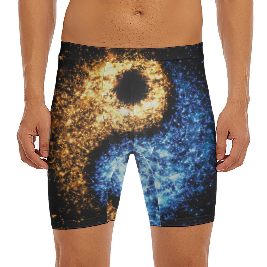 Fire And Ice Sparkle Yin Yang Print Men's Long Boxer Briefs