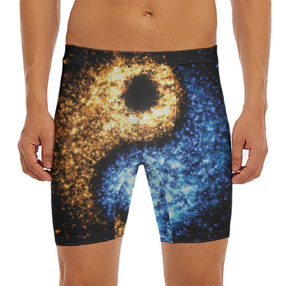 Fire And Ice Sparkle Yin Yang Print Men's Long Boxer Briefs