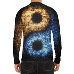 Fire And Ice Sparkle Yin Yang Print Men's Long Sleeve Rash Guard