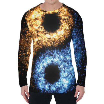 Fire And Ice Sparkle Yin Yang Print Men's Long Sleeve T-Shirt