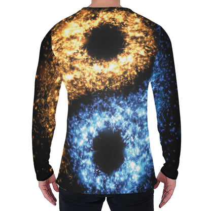 Fire And Ice Sparkle Yin Yang Print Men's Long Sleeve T-Shirt
