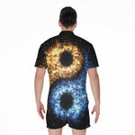 Fire And Ice Sparkle Yin Yang Print Men's Rompers