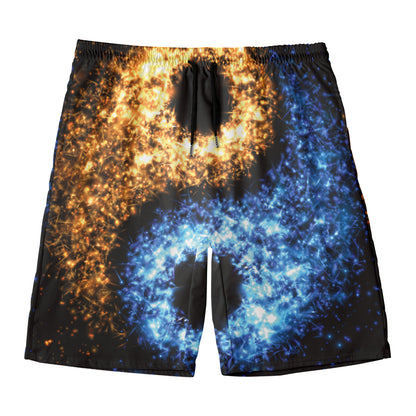 Fire And Ice Sparkle Yin Yang Print Men's Swim Trunks
