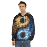 Fire And Ice Sparkle Yin Yang Print Men's Velvet Pullover Hoodie