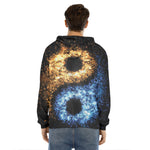 Fire And Ice Sparkle Yin Yang Print Men's Velvet Pullover Hoodie