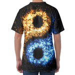 Fire And Ice Sparkle Yin Yang Print Men's Velvet T-Shirt