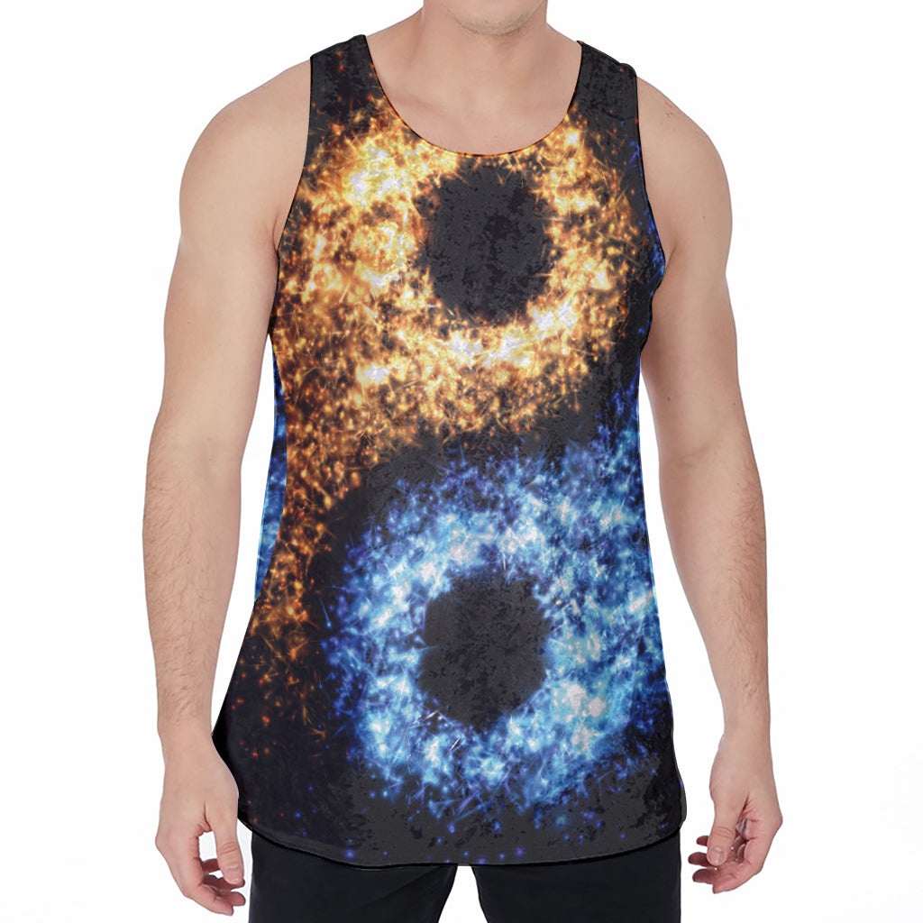 Fire And Ice Sparkle Yin Yang Print Men's Velvet Tank Top