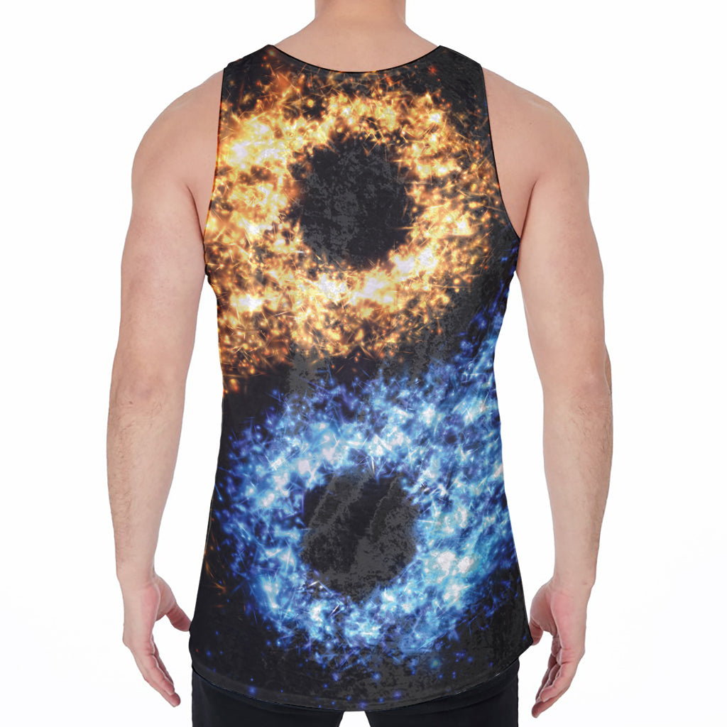 Fire And Ice Sparkle Yin Yang Print Men's Velvet Tank Top