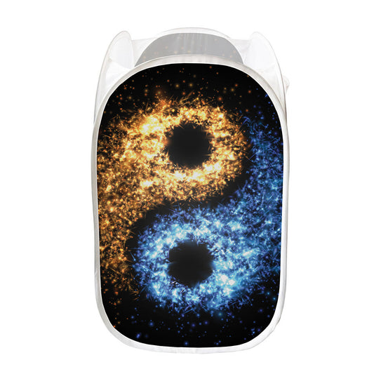 Fire And Ice Sparkle Yin Yang Print Mesh Laundry Hamper