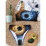 Fire And Ice Sparkle Yin Yang Print One Shoulder Bikini Top