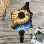 Fire And Ice Sparkle Yin Yang Print One Shoulder Bodysuit
