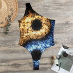 Fire And Ice Sparkle Yin Yang Print One Shoulder Bodysuit