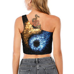 Fire And Ice Sparkle Yin Yang Print One Shoulder Crop Top