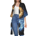 Fire And Ice Sparkle Yin Yang Print Open Front Beach Cover Up