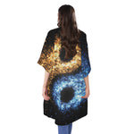 Fire And Ice Sparkle Yin Yang Print Open Front Beach Cover Up