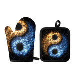 Fire And Ice Sparkle Yin Yang Print Oven Mitt And Pot Holder Set