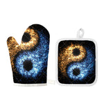 Fire And Ice Sparkle Yin Yang Print Oven Mitt And Pot Holder Set