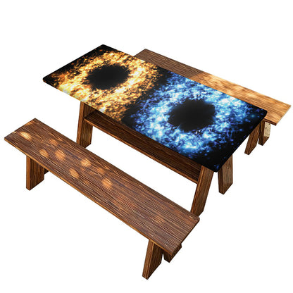Fire And Ice Sparkle Yin Yang Print Picnic Table Cover