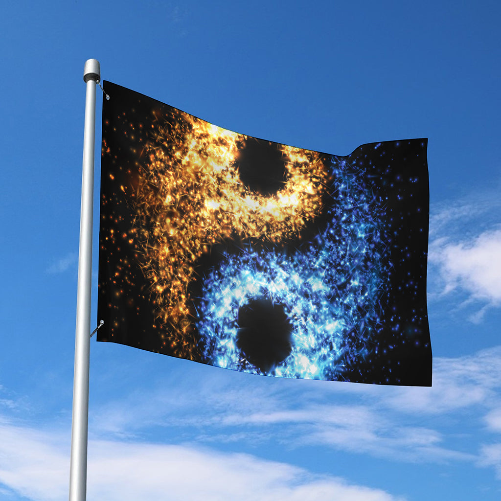 Fire And Ice Sparkle Yin Yang Print Polyester Flag